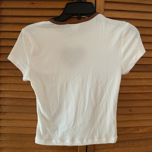 Rue 21 Brown and White Heart Ribbed Tee Sz Small - Picture 6 of 6